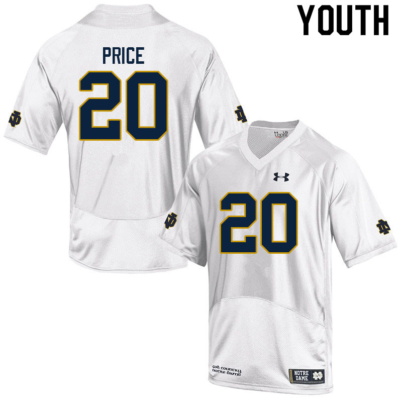 Youth #20 Jadarian Price Notre Dame Fighting Irish College Football Jerseys Sale-White - Click Image to Close